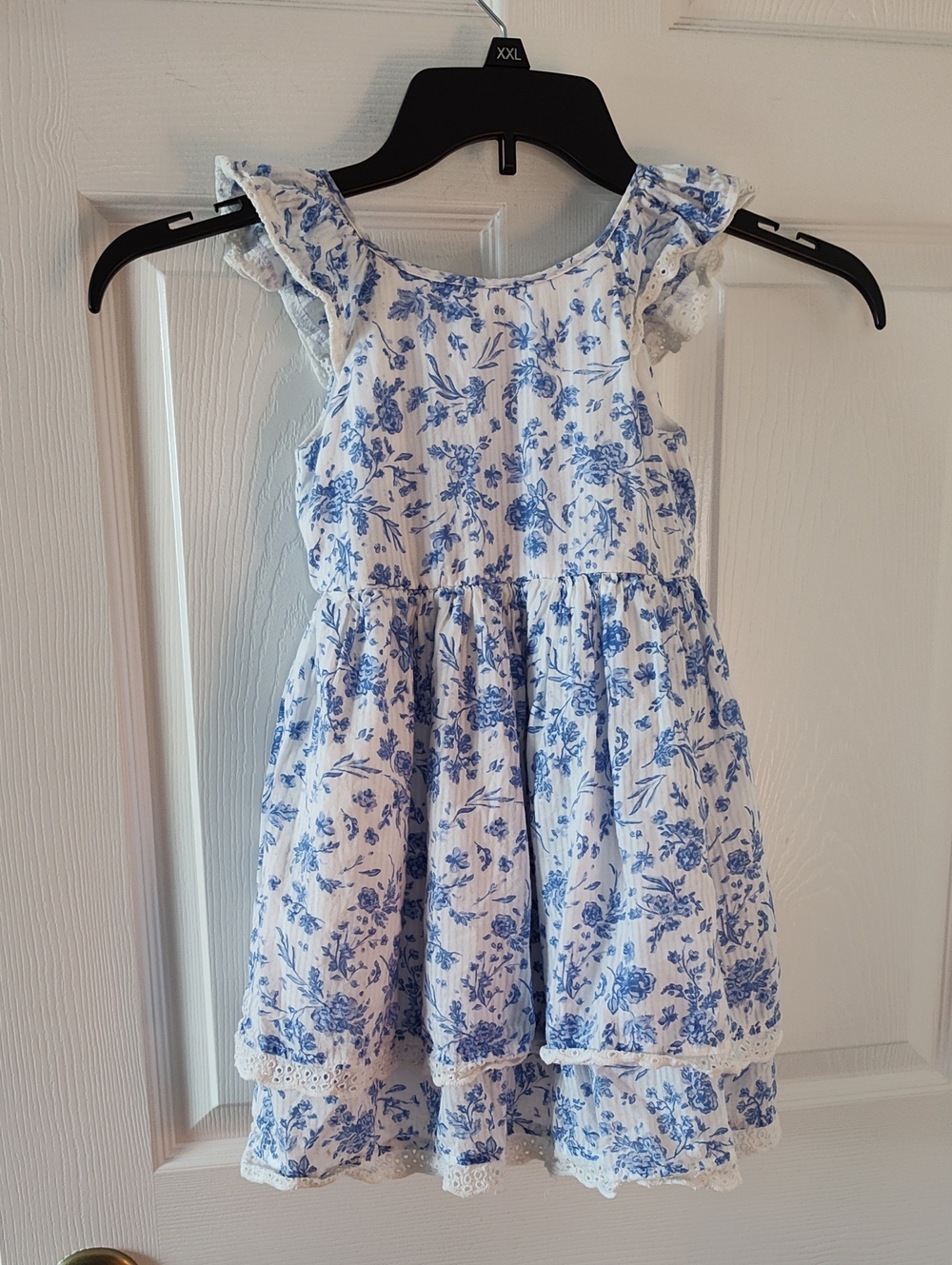 Pippa & Julie White and Blue Floral Ruffle Dress